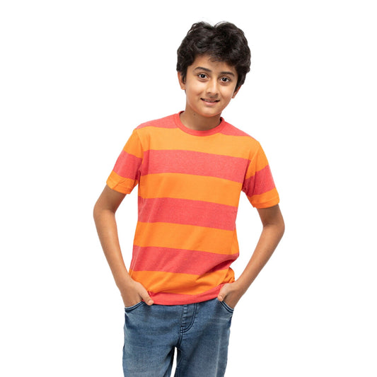 Striped Boys T-Shirt (Red & Orange)