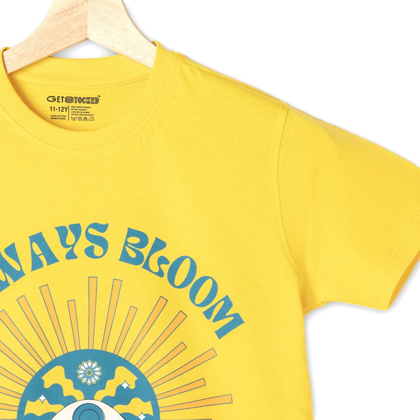 Always Bloom Print Boys Cotton T-Shirt (Yellow)