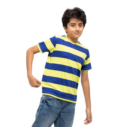 Striped Cotton Boys T-Shirt (Blue & Green)