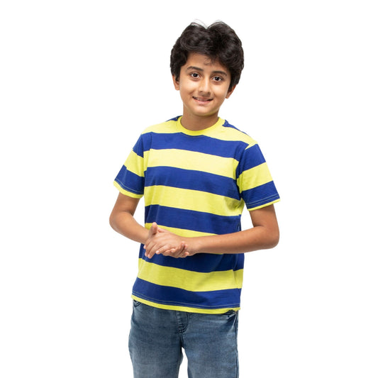 A Boy wearing stylish, affordable & premium Blue & Green Cotton T-Shirt from getstocked