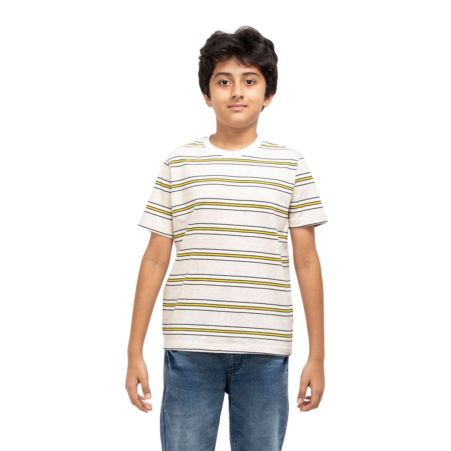 Striped Boys Cotton T-Shirt (Cream Multicoloured)