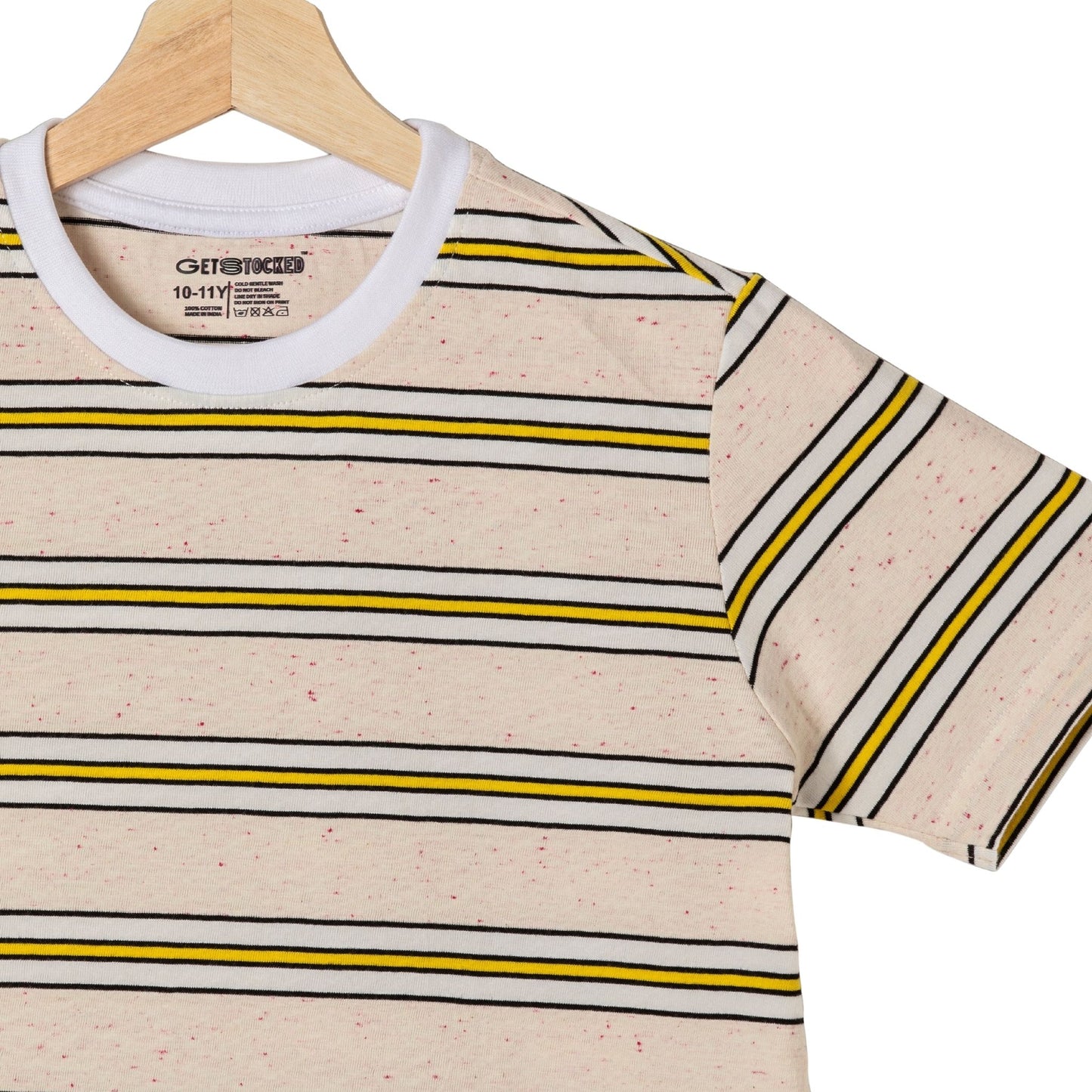 Striped Boys Cotton T-Shirt (Cream Multicoloured)