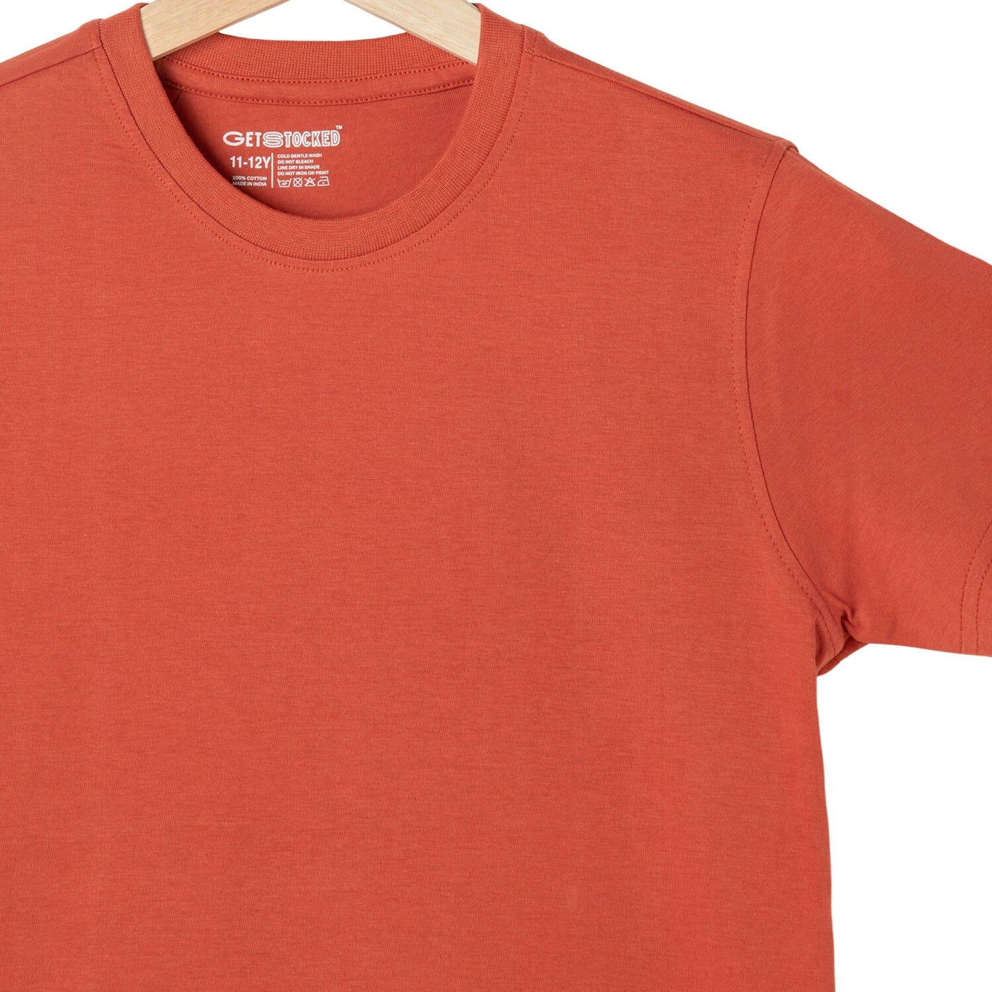 Solid Boys Cotton T-Shirt (Rust Orange)