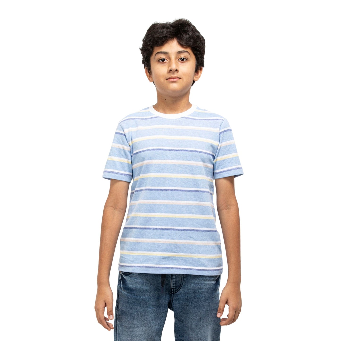 Striped Boys Cotton T-Shirt (Blue Multicoloured)