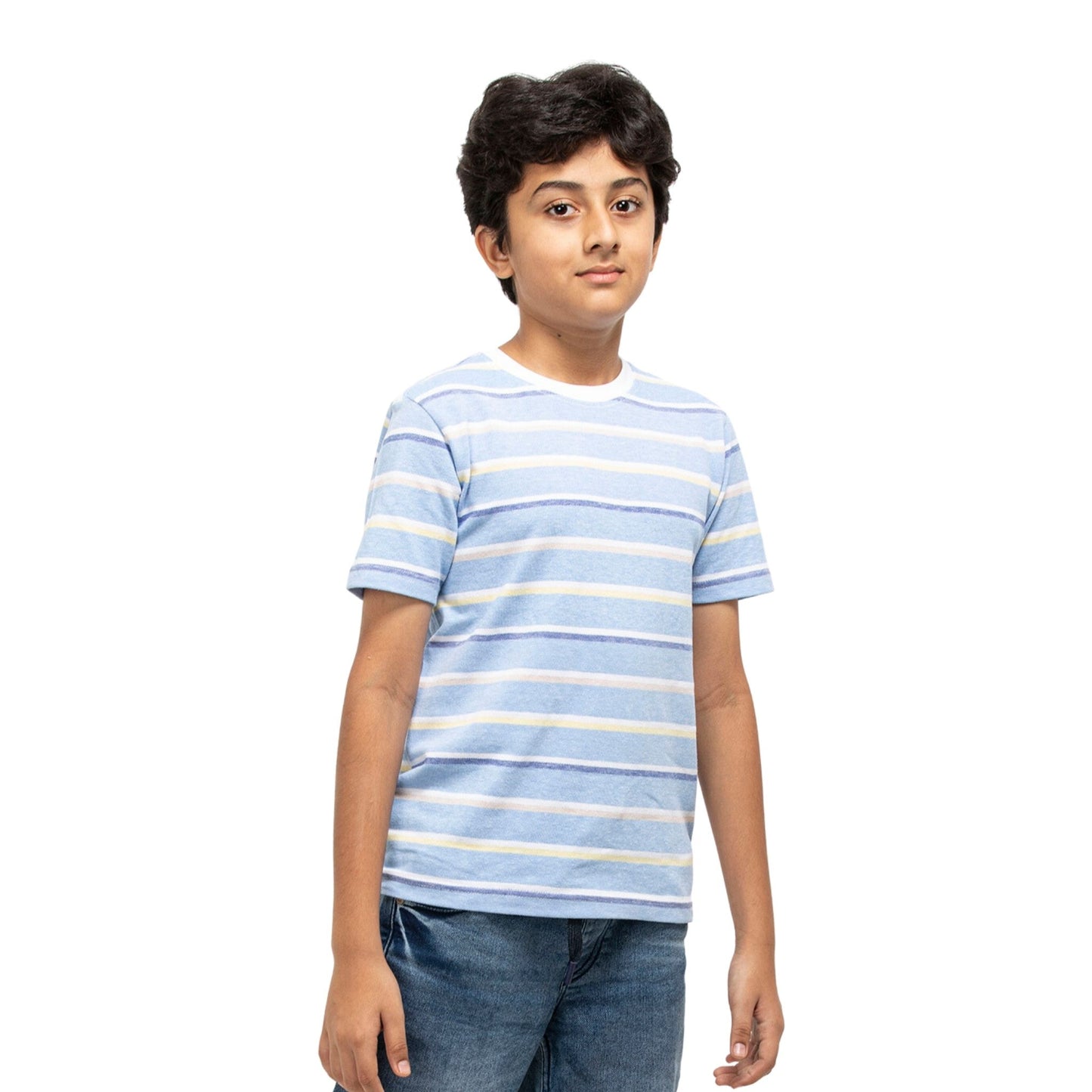 Striped Boys Cotton T-Shirt (Blue Multicoloured)