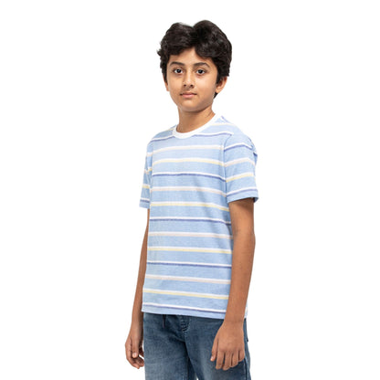 Striped Boys Cotton T-Shirt (Blue Multicoloured)