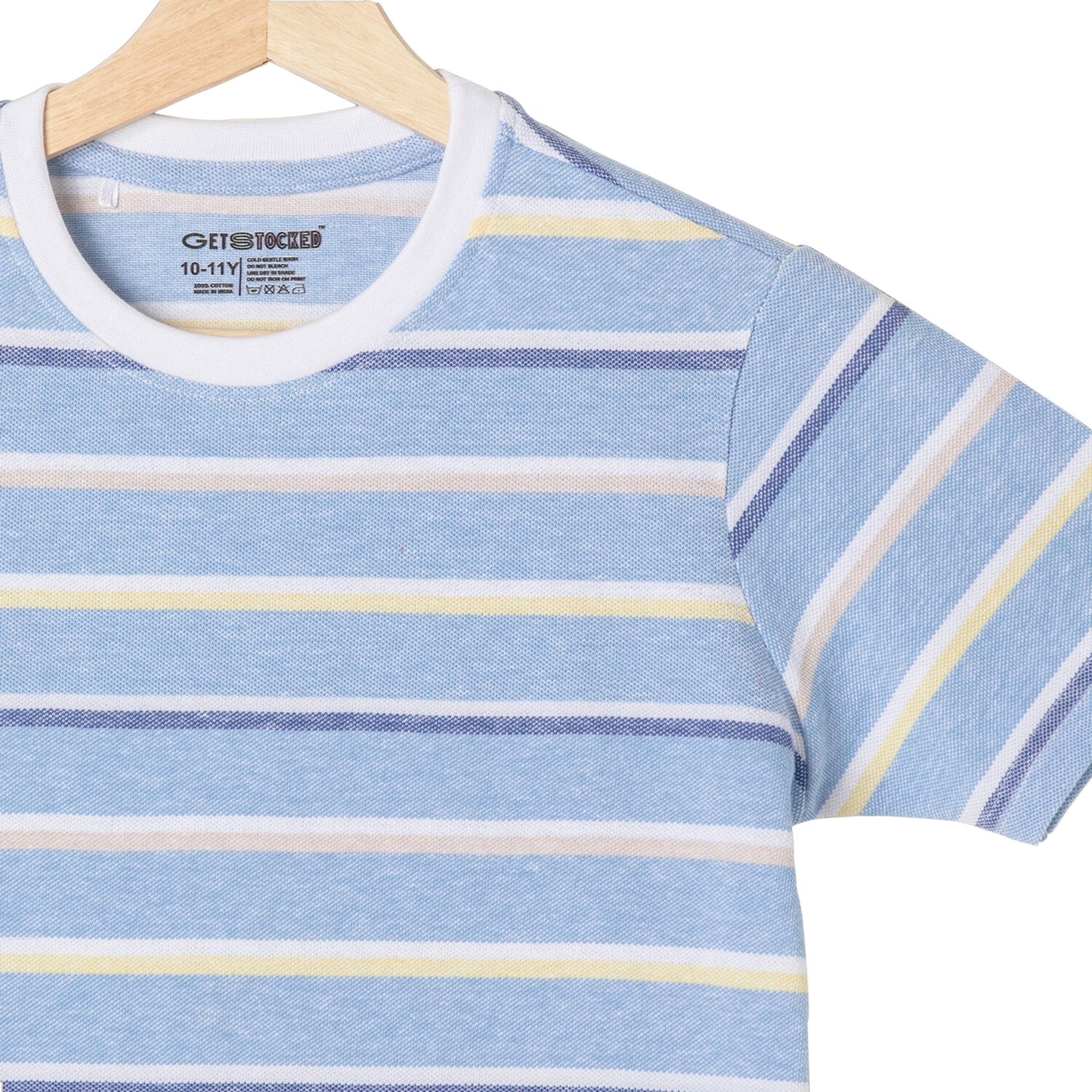 Striped Boys Cotton T-Shirt (Blue Multicoloured)