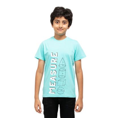 Measure Print Boys Cotton T-Shirt (Blue)