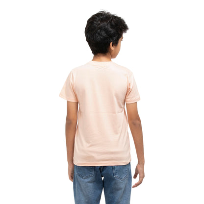 Say Cheese Print Boys Cotton T-Shirt (Light Orange)