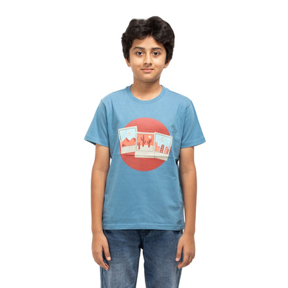 Cactus Print Boys Cotton T-shirt (Blue)