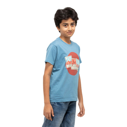 Cactus Print Boys Cotton T-shirt (Blue)