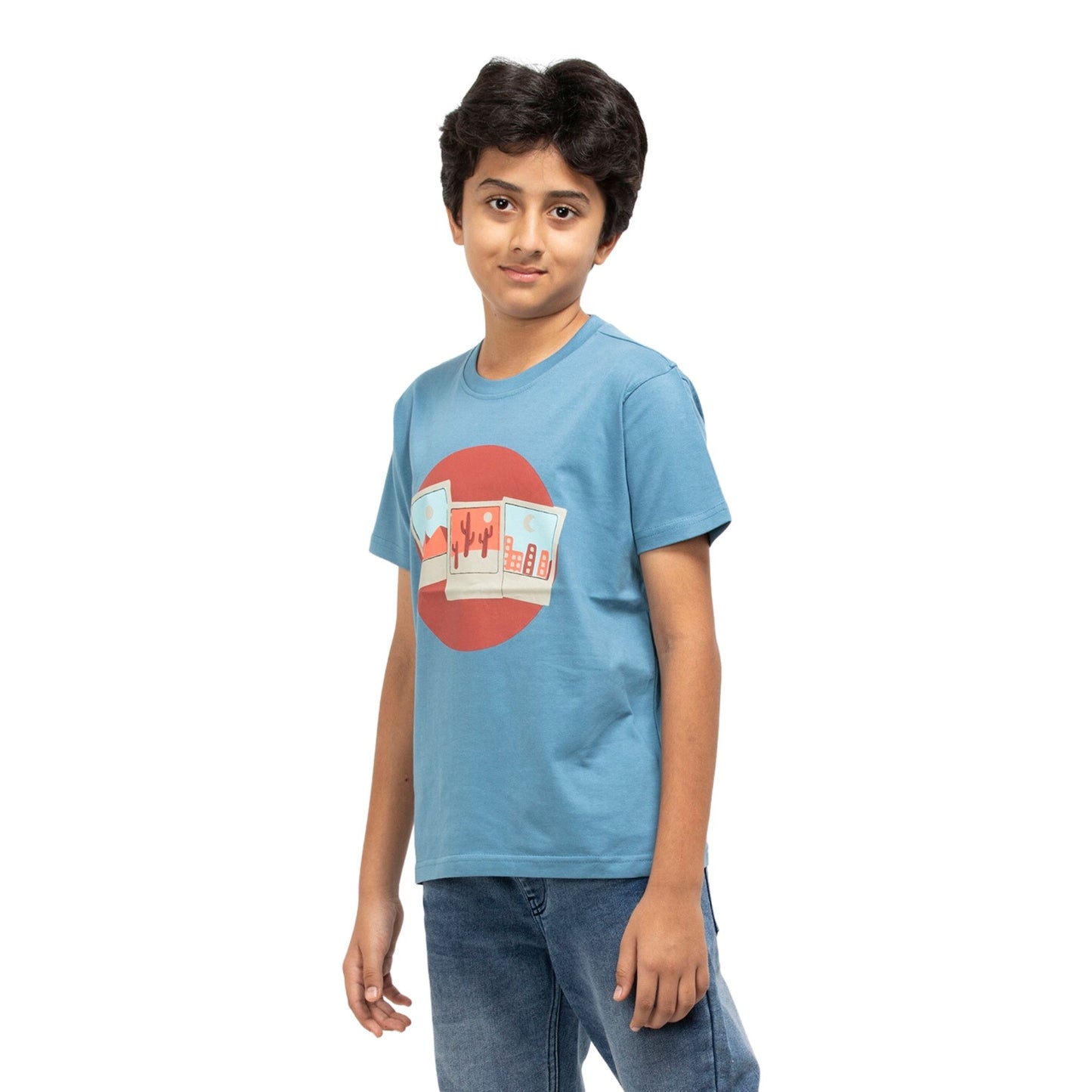 Cactus Print Boys Cotton T-shirt (Blue)