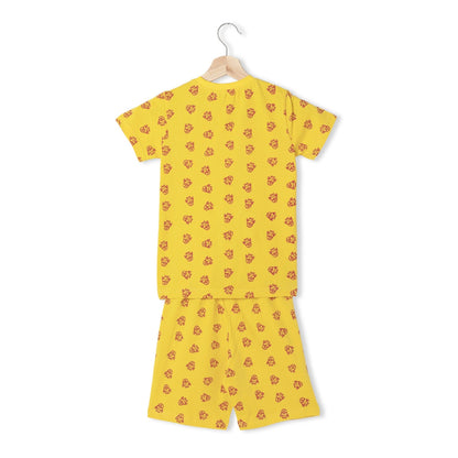 Cartoon Print Boys Cotton Shorts T-Shirt Set (Yellow)