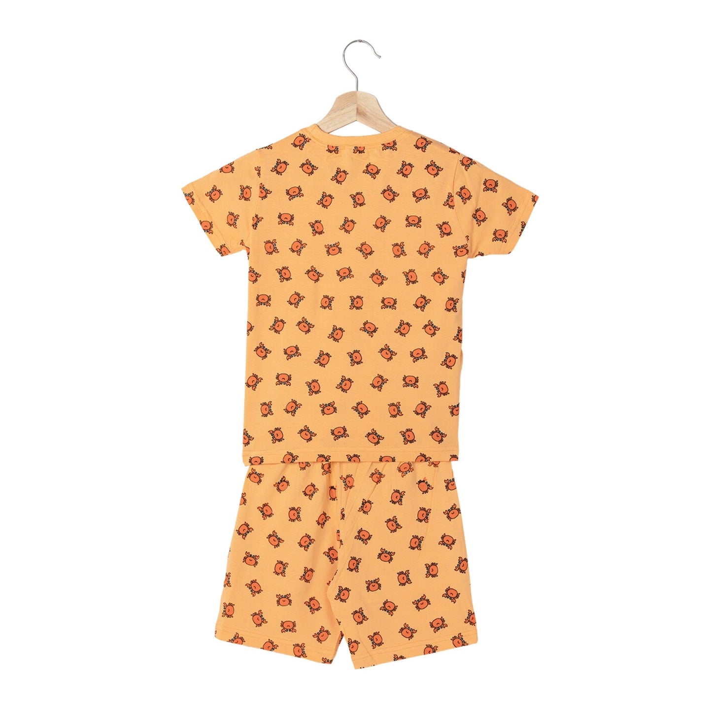 Crab Print Boys Cotton Shorts T-Shirt Set (Orange)