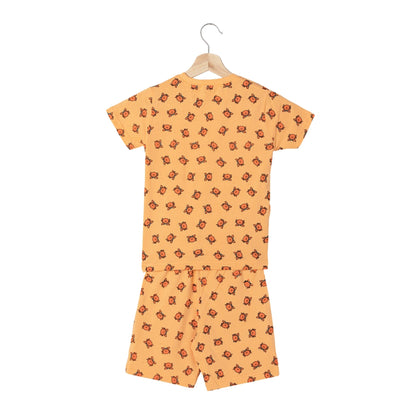 Crab Print Boys Cotton Shorts T-Shirt Set (Orange)