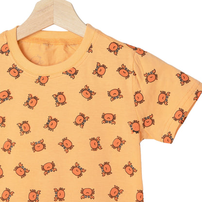 Crab Print Boys Cotton Shorts T-Shirt Set (Orange)