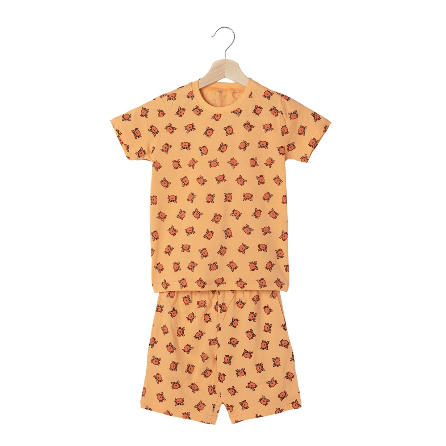 Crab Print Boys Cotton Shorts T-Shirt Set (Orange)