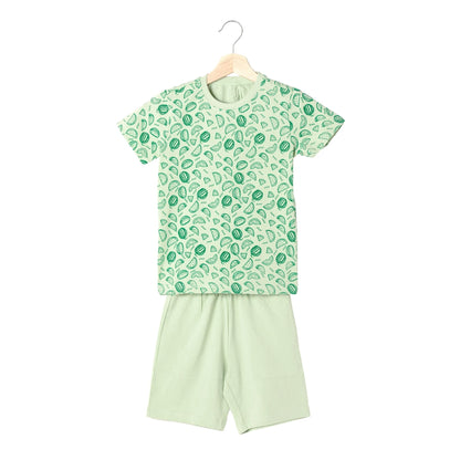 Watermelon Print Boys Cotton Shorts T-Shirt Set (Green)