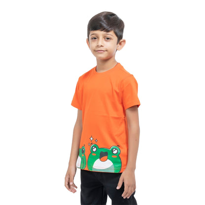 Frog Print Boys Cotton T-shirt (Rust Orange)