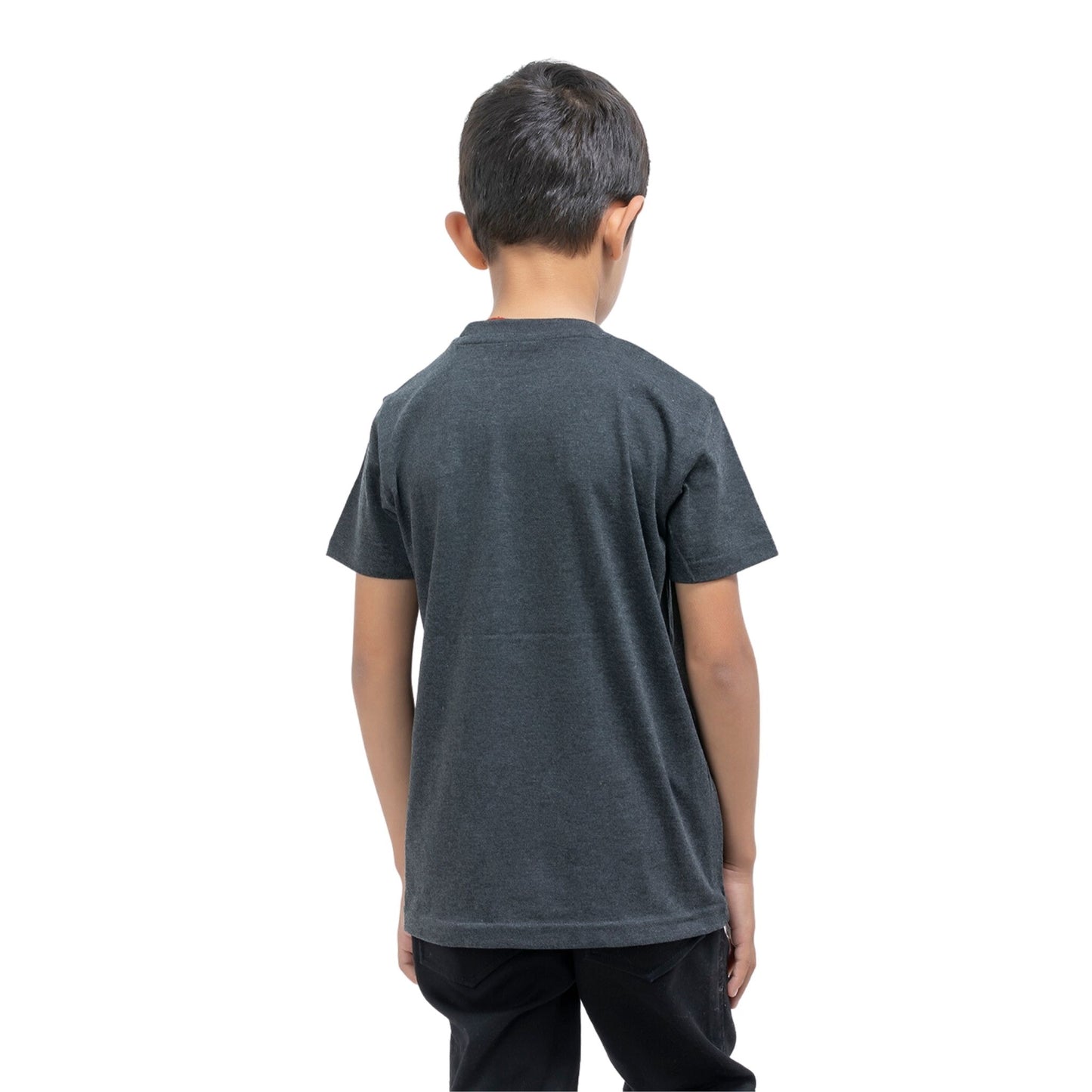 Grow Together Print Boys Cotton T-Shirt (Charcoal Melange)