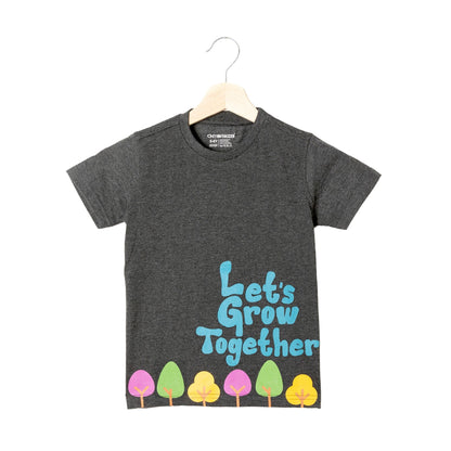 Grow Together Print Boys Cotton T-Shirt (Charcoal Melange)