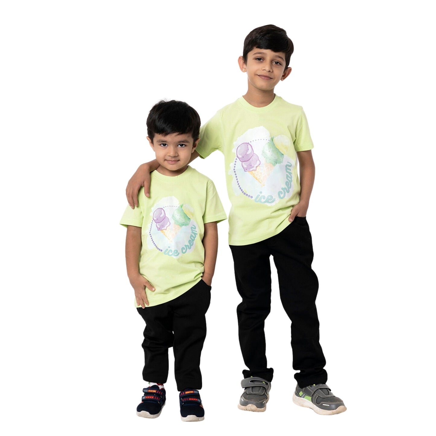 Ice Cream Print Boys Cotton T-Shirt (Green)