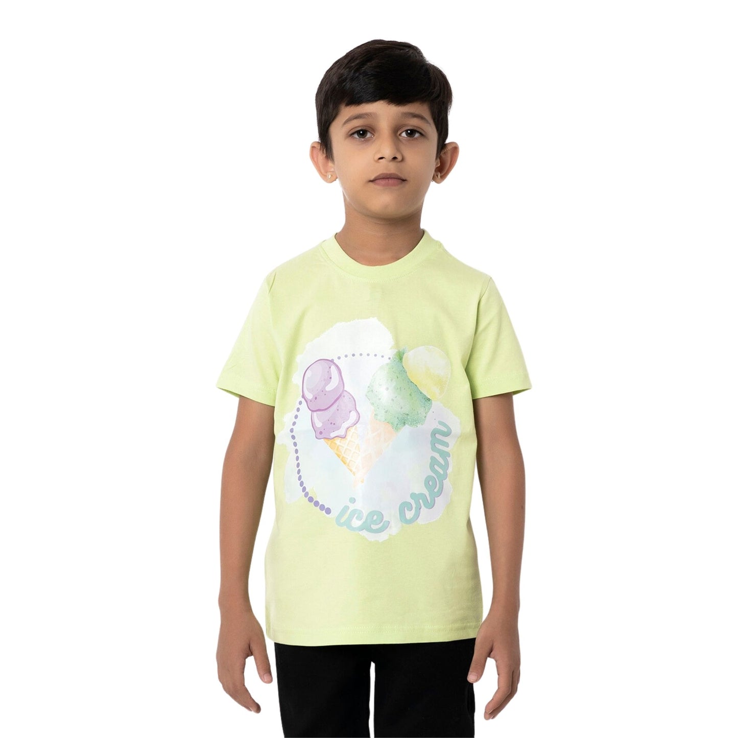 Ice Cream Print Boys Cotton T-Shirt (Green)