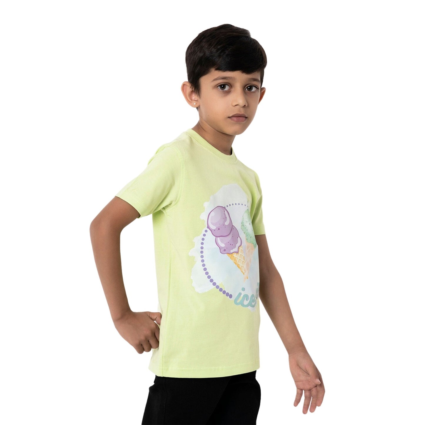 Ice Cream Print Boys Cotton T-Shirt (Green)