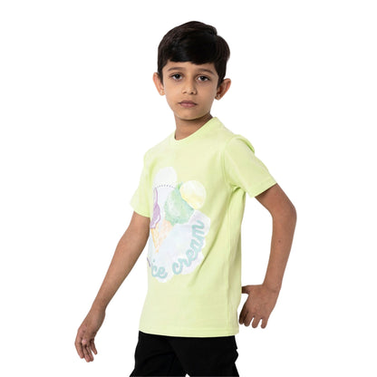 Ice Cream Print Boys Cotton T-Shirt (Green)