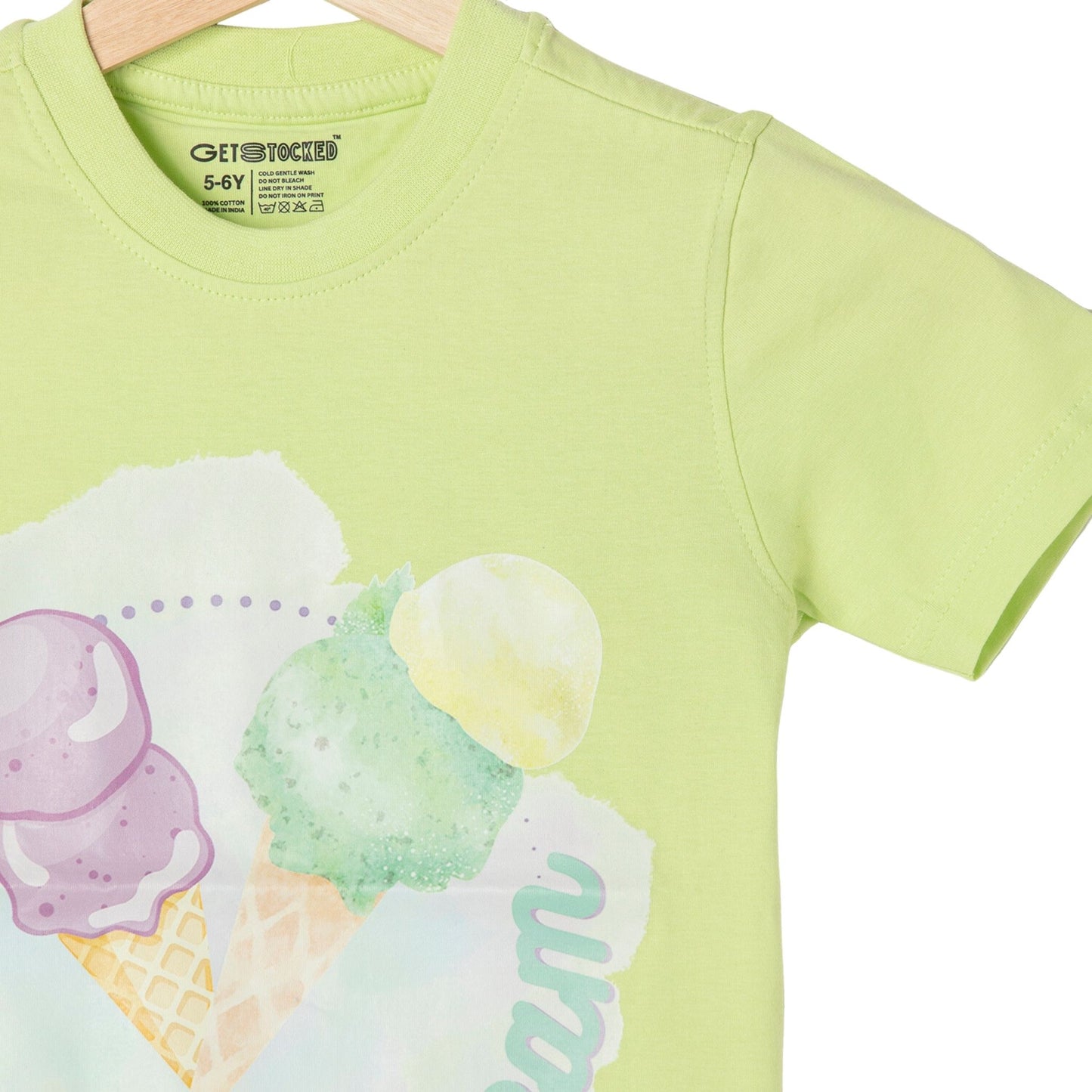 Ice Cream Print Boys Cotton T-Shirt (Green)