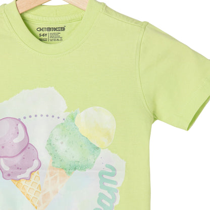 Ice Cream Print Boys Cotton T-Shirt (Green)