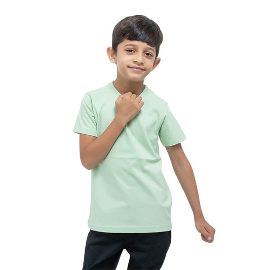 A Boy wearing stylish, affordable & premium Light Green Plain Cotton T-Shirt from getstocked